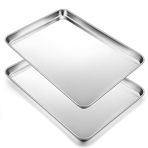 2Pcs Baking Sheet Pan Set (16inch), Joyfair Stainless Steel Large Cookie Sheets, Commercial Metal Pans Tray Oven Bakeware for Jelly Roll/Bread/Bacon, Non Toxic & Healthy, Rust-free & Dishwasher Safe