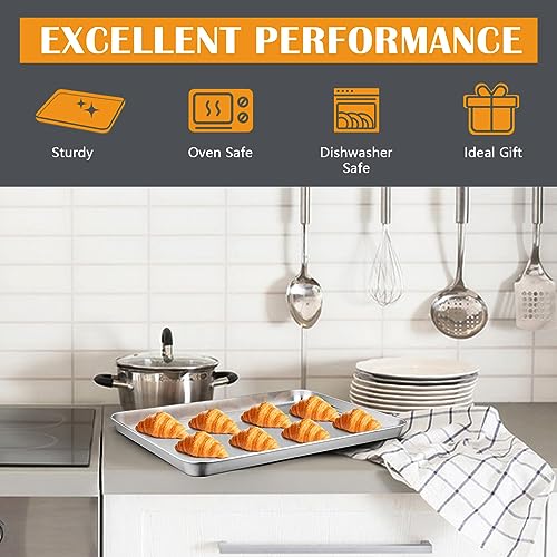 2Pcs Baking Sheet Pan Set (16inch), Joyfair Stainless Steel Large Cookie Sheets, Commercial Metal Pans Tray Oven Bakeware for Jelly Roll/Bread/Bacon, Non Toxic & Healthy, Rust-free & Dishwasher Safe