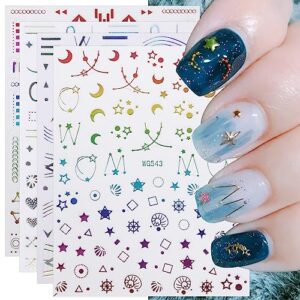 jmeowio 12 sheets moon star nail art stickers decals self-adhesive pegatinas uñas colorful nail supplies nail art design decoration accessories