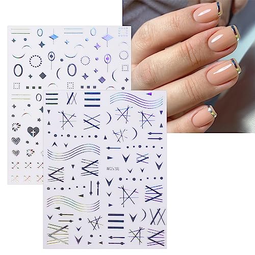 JMEOWIO 12 Sheets Moon Star Nail Art Stickers Decals Self-Adhesive Pegatinas Uñas Colorful Nail Supplies Nail Art Design Decoration Accessories