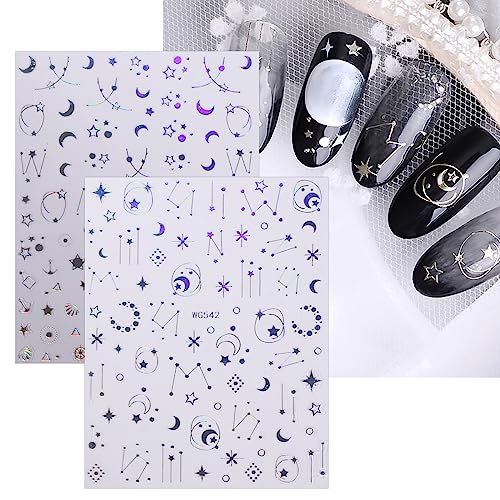 JMEOWIO 12 Sheets Moon Star Nail Art Stickers Decals Self-Adhesive Pegatinas Uñas Colorful Nail Supplies Nail Art Design Decoration Accessories