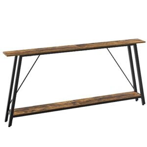 yatiney 71" console table, narrow entryway table, extra long sofa tables, industrial hallway table for entryway, 2-layer console sofa table behind couch, rustic brown and black ct18br
