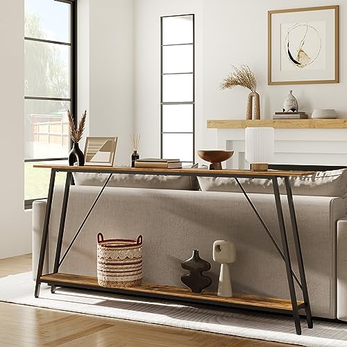 YATINEY 71" Console Table, Narrow Entryway Table, Extra Long Sofa Tables, Industrial Hallway Table for Entryway, 2-Layer Console Sofa Table Behind Couch, Rustic Brown and Black CT18BR