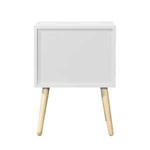 MACHOME NightStand, Bedside 2 Drawers and Rubber Wood Legs, Mid-Century Modern Storage Cabinet, End Side Table, for Bedroom Living Room Furniture, White