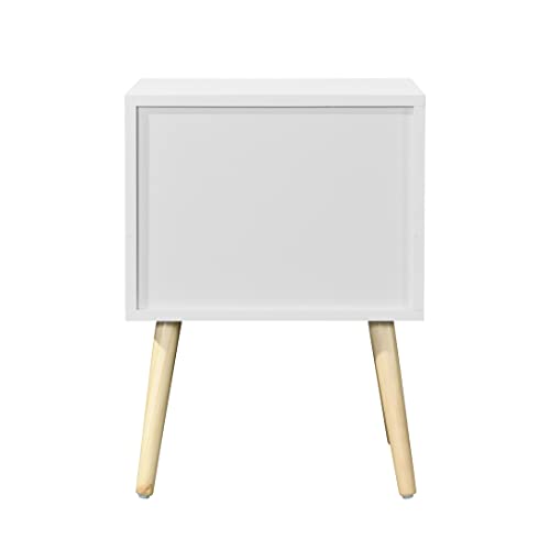 MACHOME NightStand, Bedside 2 Drawers and Rubber Wood Legs, Mid-Century Modern Storage Cabinet, End Side Table, for Bedroom Living Room Furniture, White