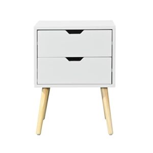 MACHOME NightStand, Bedside 2 Drawers and Rubber Wood Legs, Mid-Century Modern Storage Cabinet, End Side Table, for Bedroom Living Room Furniture, White