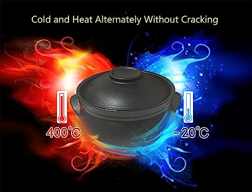 Korean Premium Stoneware Black Casserole Clay Pot with Lid,For Cooking Hot Pot Dolsot Bibimbap and Soup .(1100ml)