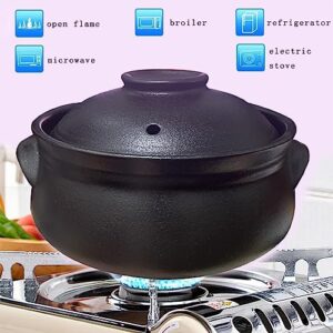 Korean Premium Stoneware Black Casserole Clay Pot with Lid,For Cooking Hot Pot Dolsot Bibimbap and Soup .(1100ml)