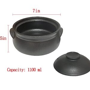 Korean Premium Stoneware Black Casserole Clay Pot with Lid,For Cooking Hot Pot Dolsot Bibimbap and Soup .(1100ml)