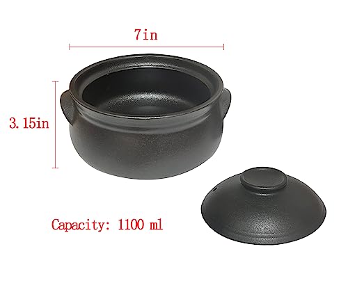 Korean Premium Stoneware Black Casserole Clay Pot with Lid,For Cooking Hot Pot Dolsot Bibimbap and Soup .(1100ml)