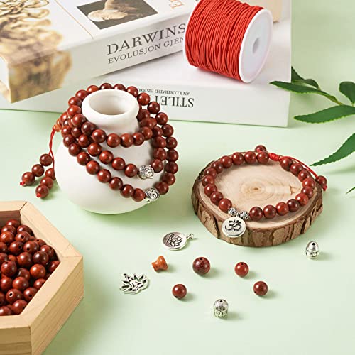 Bestewelry 324pcs 8mm Natural Sandalwood Bead Bracelet Making Kit Round Mala Bead Buddha Head Lotus Om Symbol Alloy Beads & Pendants Elastic Cords for Bracelets DIY Jewelry Making