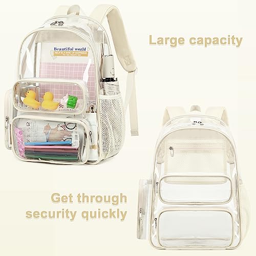 CAMTOP Clear Backpack Heavy Duty PVC Transparent Bag See Through BookBag for Student School Work Festival Sport Travel(17 Inch,Beige)