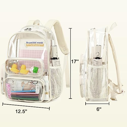 CAMTOP Clear Backpack Heavy Duty PVC Transparent Bag See Through BookBag for Student School Work Festival Sport Travel(17 Inch,Beige)