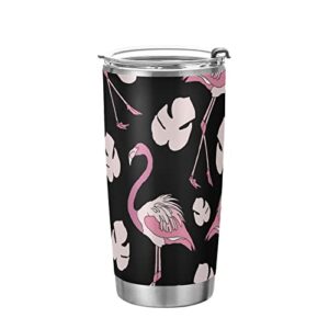 guiji pink black flamingo 20oz stainless steel tumbler with lid and straw，vacuum insulated water coffee tumbler cup，sweat-proof spill-proof travel mug for hot & cold drinks