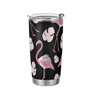 GUIJI Pink Black Flamingo 20oz Stainless Steel Tumbler with Lid and Straw，Vacuum Insulated Water Coffee Tumbler Cup，Sweat-proof Spill-Proof Travel Mug for Hot & Cold Drinks