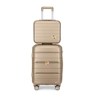 somago 2 piece luggage set carry on suitcase 20 inch lightweight hard shell pp suitcase with tsa lock spinner wheel 22x14x9 airline approved (noble golden)
