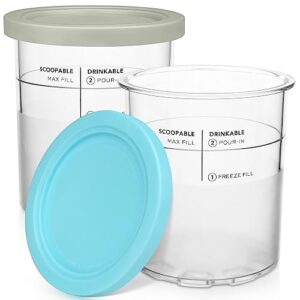 firjoy 24 oz. containers | extra replacement pints and lids for ninja creami deluxe - compatible with nc501, nc500 series (2 pack - grey, blue)