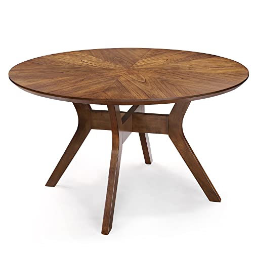 Uolfin Round Dining Table for 6, Solid Wood, 52-Inch