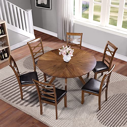 Uolfin Round Dining Table for 6, Solid Wood, 52-Inch