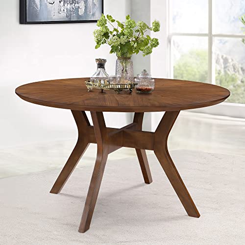 Uolfin Round Dining Table for 6, Solid Wood, 52-Inch