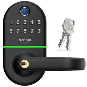 smart keypad door lock with handle: keyless entry door lock for front door - fingerprint door lock - electronic digital door lock - code door lock for home, apartment, office - easy installation