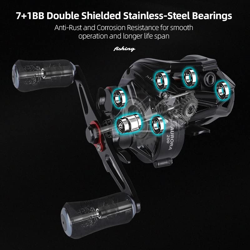 Mifine Aurora Baitcasting Reel 210g High Speed 7.5:1 15lbs max Drag 7+1BB Low Profile Long Casting Ultralight Baitcaster Reel