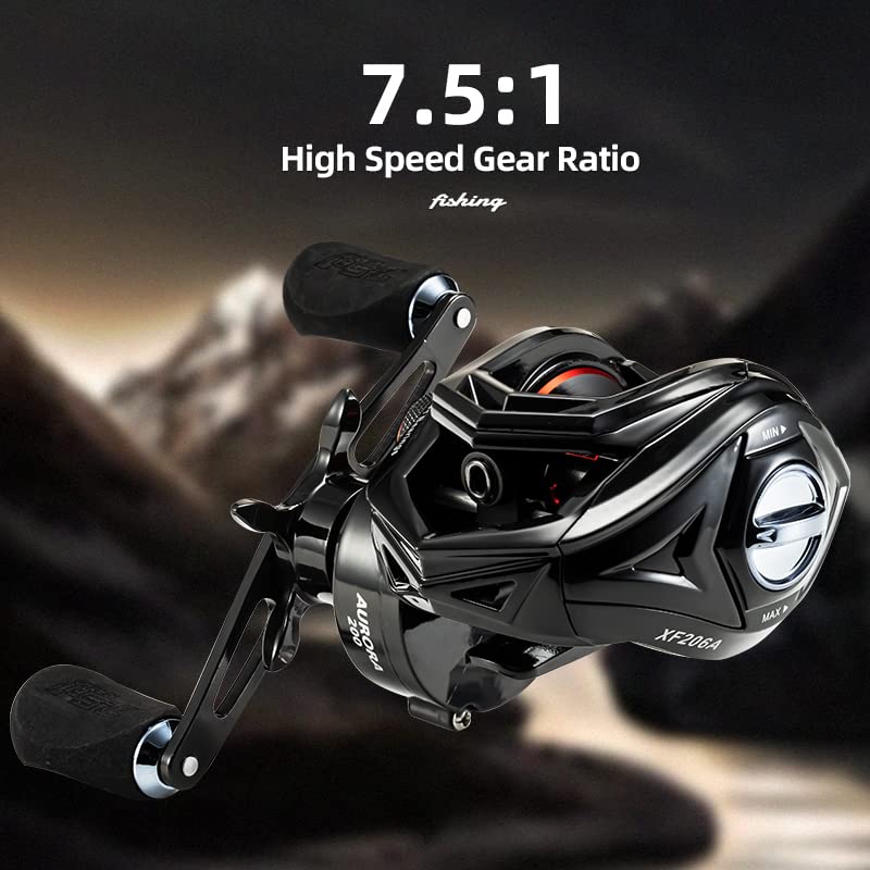 Mifine Aurora Baitcasting Reel 210g High Speed 7.5:1 15lbs max Drag 7+1BB Low Profile Long Casting Ultralight Baitcaster Reel