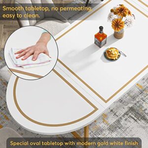 Tribesigns Modern Dining Table for 6 People, Gold White Oval Dining Room Table with Gold Metal Frame, 70.8 Inch Kitchen Tables for Home Kitchen Dining Room