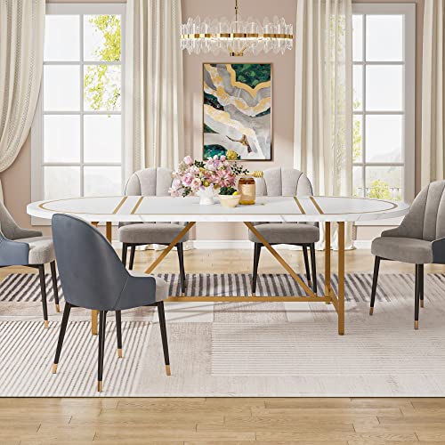 Tribesigns Modern Dining Table for 6 People, Gold White Oval Dining Room Table with Gold Metal Frame, 70.8 Inch Kitchen Tables for Home Kitchen Dining Room
