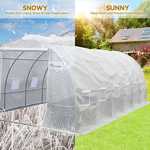 YITAHOME 20x10x7ft Greenhouse Outdoor Heavy Duty Greenhouses Outside Large Walk-in Tunnel Green Houses Gardening Galvanized Steel Stake Ropes Zipper Door 7 Crossbars Garden, White