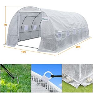 YITAHOME 20x10x7ft Greenhouse Outdoor Heavy Duty Greenhouses Outside Large Walk-in Tunnel Green Houses Gardening Galvanized Steel Stake Ropes Zipper Door 7 Crossbars Garden, White