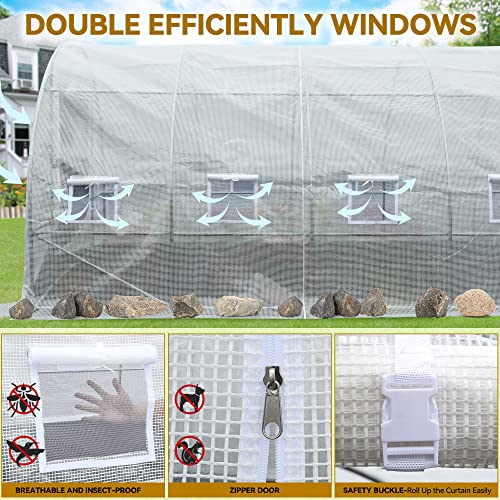 YITAHOME 20x10x7ft Greenhouse Outdoor Heavy Duty Greenhouses Outside Large Walk-in Tunnel Green Houses Gardening Galvanized Steel Stake Ropes Zipper Door 7 Crossbars Garden, White