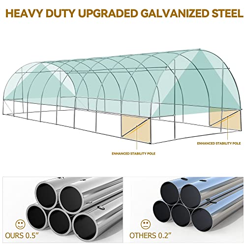 YITAHOME 20x10x7ft Greenhouse Outdoor Heavy Duty Greenhouses Outside Large Walk-in Tunnel Green Houses Gardening Galvanized Steel Stake Ropes Zipper Door 7 Crossbars Garden, White