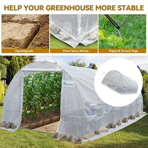 YITAHOME 20x10x7ft Greenhouse Outdoor Heavy Duty Greenhouses Outside Large Walk-in Tunnel Green Houses Gardening Galvanized Steel Stake Ropes Zipper Door 7 Crossbars Garden, White