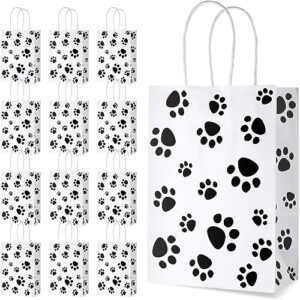 blulu 50 pcs puppy dog gift bag, 6.3 x 3.1 x 8.6 inch paw print gift bags with paper twist handles, paw print goodie bags dog treat bag for dog puppy pet party favors paw print party supplies