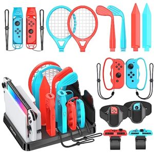switch sports accessories bundle with organizer station compatible with nintendo switch/ oled console & joy-con, storage and organizer for switch sports games, family sports games pack accessories kit