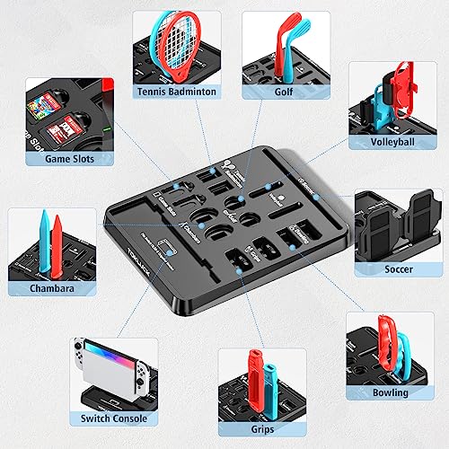 Switch Sports Accessories Bundle with Organizer Station Compatible with Nintendo Switch/ OLED Console & Joy-con, Storage and Organizer for Switch Sports Games, Family Sports Games Pack Accessories Kit