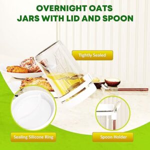 Overnight Oat Containers with Lids and Spoon, 16OZ Large Capacity Glass Mason Jars, Glass Food Storage Containers for Milk, Cereal, Vegetable and Fruit Salad (2 PACK)