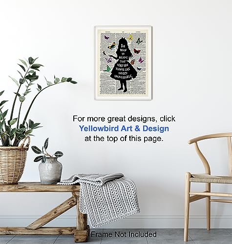 Alice in Wonderland Butterfly Wall Art 11x14 - Home Office, Girl, Kids Room Decor - Positive Quotes Wall Decor - Cheshire Cat, Mad Hatter - Lewis Carroll Quote Poster with Alice in Wonderland Decor