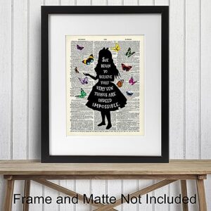 Alice in Wonderland Butterfly Wall Art 11x14 - Home Office, Girl, Kids Room Decor - Positive Quotes Wall Decor - Cheshire Cat, Mad Hatter - Lewis Carroll Quote Poster with Alice in Wonderland Decor