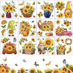 12 sheets sunflower rub on transfer autumn pumpkin decor stickers transfers fall thanksgiving vintage flower rub on decal for wood furniture and craft journal envelope scrapbooking, 5.9 x 5.9 inch