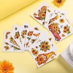 12 Sheets Sunflower Rub on Transfer Autumn Pumpkin Decor Stickers Transfers Fall Thanksgiving Vintage Flower Rub on Decal for Wood Furniture and Craft Journal Envelope Scrapbooking, 5.9 x 5.9 Inch