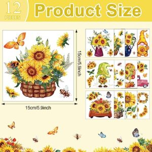 12 Sheets Sunflower Rub on Transfer Autumn Pumpkin Decor Stickers Transfers Fall Thanksgiving Vintage Flower Rub on Decal for Wood Furniture and Craft Journal Envelope Scrapbooking, 5.9 x 5.9 Inch