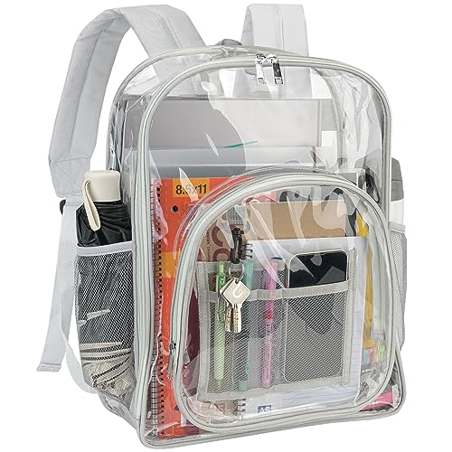 BALEINE Clear Backpack for Girls, Clear Backpacks for School, Heave Duty PVC Clear Bags Clear bookbag (Grey)