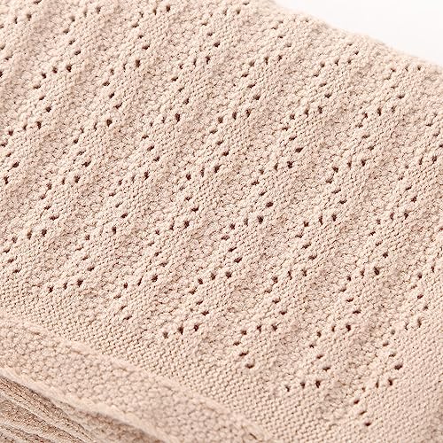 JNBLDA Baby Knitted Blankets Newborn Blanket Toddler Security Blanket Soft Cotton Knit Neutral Swaddle Blankets for Boys and Girls Light Khaki 40X30 Inches