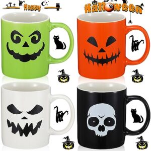 zhehao 4 pieces halloween mugs 15oz mug set halloween coffee mugs with handle halloween ceramic matching mugs for home school office table centerpieces housewarming holiday party gift (scary style)