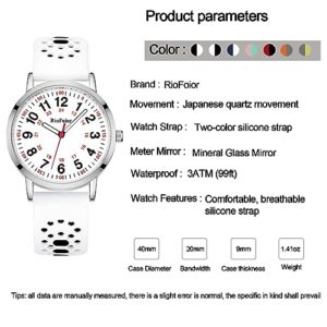 RioFoior Nurse Watch for Nurse,Nursing Student,Medical Professionals,Doctors,with Variety Colors,Second Hand and 24 Hour,Easy to Read Waterproof Watch（White-Black）