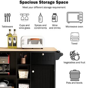 JIJIWANG Storage Cabinet Wood with Drawers and Shelves for Kitchen,Kitchen Sideboard with Drawers and Towel Rack,Coffee Bar Wine Bar Office Bar Kitchen Counter for Dining Room,Bathroom(Black)