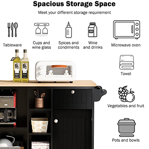 JIJIWANG Storage Cabinet Wood with Drawers and Shelves for Kitchen,Kitchen Sideboard with Drawers and Towel Rack,Coffee Bar Wine Bar Office Bar Kitchen Counter for Dining Room,Bathroom(Black)