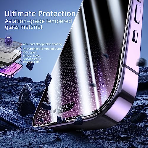 Ruwa Privacy Screen Protector for iPhone 14 Pro Max [3-Pack] [6.7 Inch] Display Tempered Glass Film with Easy Installation Alignment Frame, 9H Hardness, Scratch Resistant, Case Friendly, Full Coverage